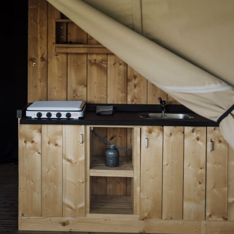 Canvas and wooden tent 4 persons - Glamping tent incl. sanitary facilities