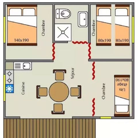 Canvas and wooden tent 6 persons - Tent Lodge Olivier 2bed 6 pers