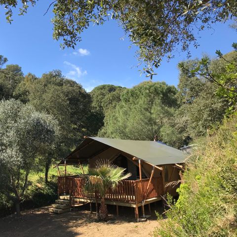Canvas and wooden tent 6 persons - including sanitary facilities