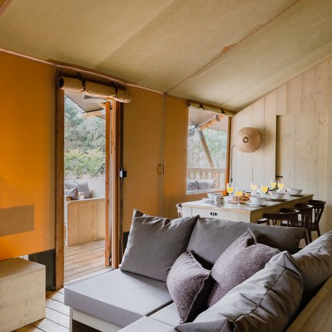 Canvas and wooden tent 6 persons - Stille Heide - Stove & Hot Tub