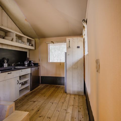 Canvas and wooden tent 6 persons - Stille Heide - Stove & Hot Tub