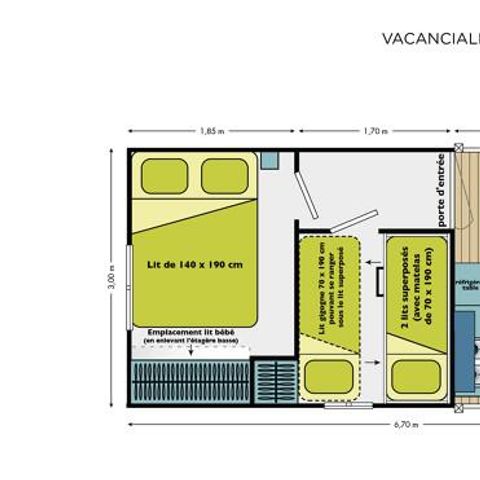 Glamping tent 5 persons - Cabane Nature - 2 bedrooms-without - Sanitary facilities-covered terrace-19m²-without - TV