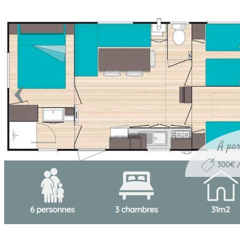 MOBILE HOME 6 people - Confort Mistral sleeps 6 - 3 bedrooms, air-conditioned