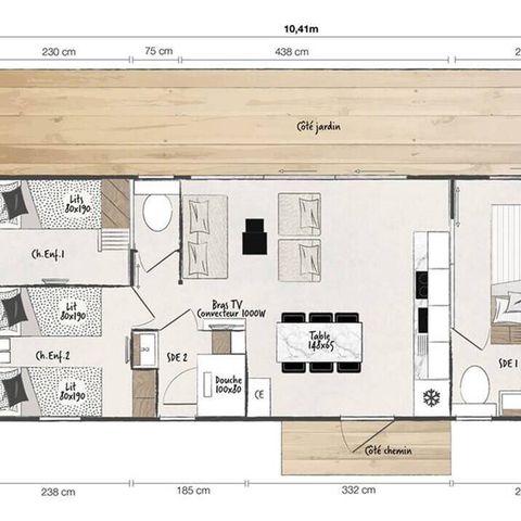 Mobile home 6 persons - Mobil-home | Premium | 3 Bedrooms | 6 Pers. | Terrace Lounge | Air conditioning
