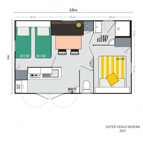 MOBILE HOME 4 people - 4 plus - 22m² - 2 bedrooms, semi-covered terrace