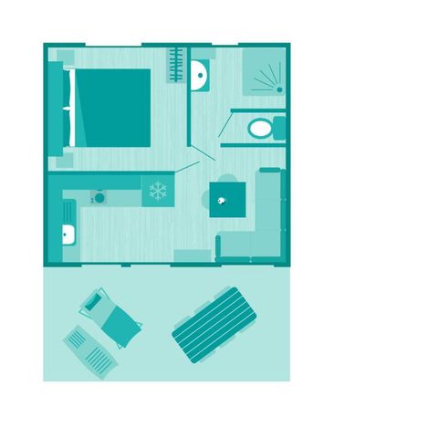 MOBILE HOME 3 people - Mobile-home | Comfort | 1 Bedrooms | 2/3 Pers. | Raised terrace | Air conditioning | TV