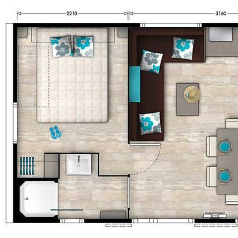 Mobile home 6 persons - | Comfort | 3 Bedrooms | 6 Pers | Raised terrace | Air conditioning | TV