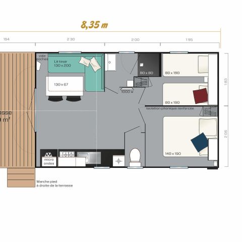 Mobile home 4 persons - Premium 25 m² with covered terrace - 2 bedrooms + TV + Dishwasher + BBQ