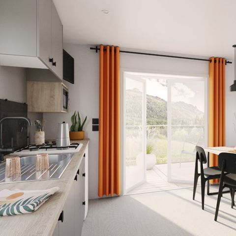 MOBILE HOME 4 people - Premium 25 m² with covered terrace - 2 bedrooms + TV + Dishwasher + BBQ