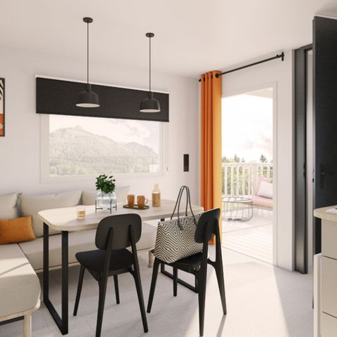 MOBILE HOME 4 people - 25m² Premium (2bed-4p) including semi-covered terrace + TV + LV + BBQ