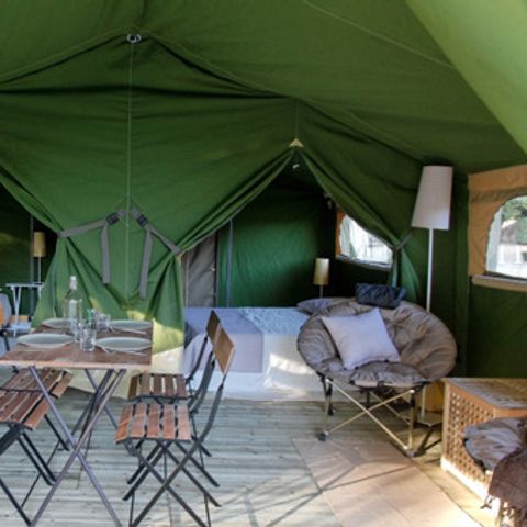 CANVAS AND WOOD TENT 4 people - Freeflower CONFORT 37m² (2 bedrooms) with covered terrace 13m².