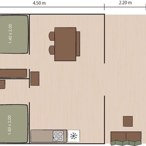 Canvas and wooden tent 5 persons - Safari tent Lodge + airco (5P)