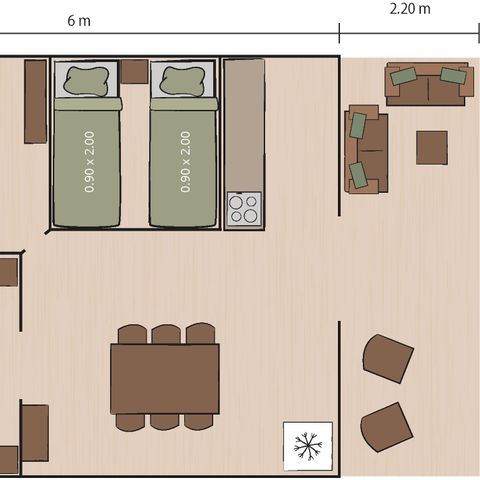Canvas and wooden tent 4 persons - Safari tent Lodge + airco (6P)