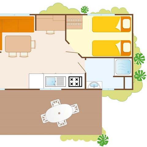 Mobile home 6 persons - Mobile-home | Comfort XL | 2 Bedrooms | 4/6 Pers. | Raised terrace | Air-con.