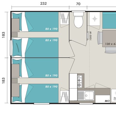 Mobile home 8 persons - Mobile-home | Comfort XL | 3 Bedrooms | 6/8 Pers. | Raised terrace | Air-con.