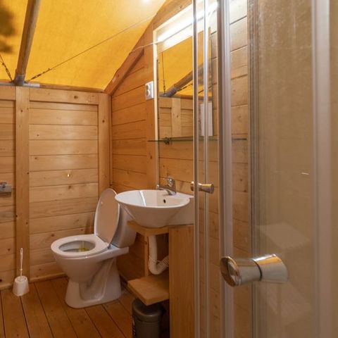 CANVAS AND WOOD TENT 5 people - Safari tent Sunset + sanitary facilities + air conditioning (6P)