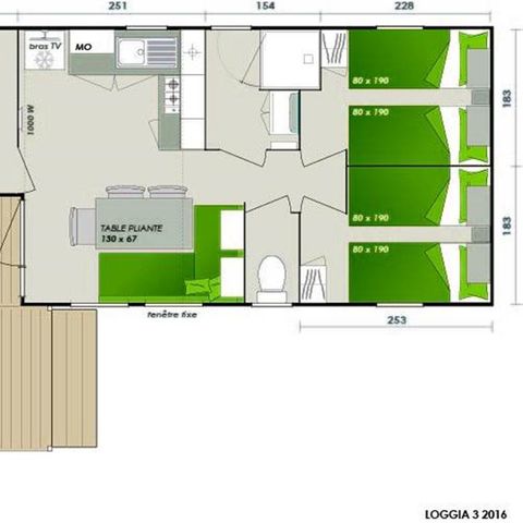 MOBILE HOME 6 people - | Comfort | 3 Bedrooms | 6 Pers | Single terrace | Air conditioning | TV