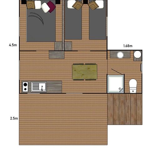 CANVAS AND WOOD TENT 5 people - C- Lodge Pilotis - 2 bedrooms 24m² with covered terrace