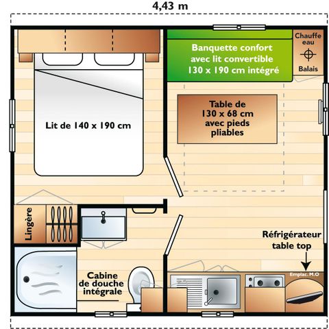 MOBILE HOME 2 people - 1 room by the pond, 16m2 category 1