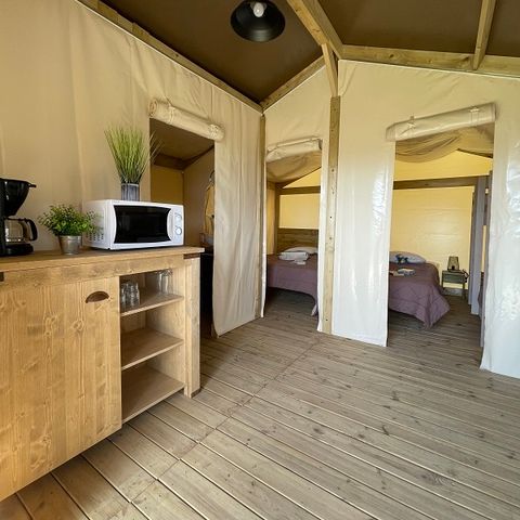 CANVAS AND WOOD TENT 5 people - FreeFlower Standard 30m² Lodge Tent (2 bedrooms) + Terrace, sleeps 5