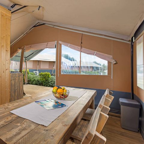 Canvas and wooden tent 6 persons - Safaritent sanitair + airco (6P)