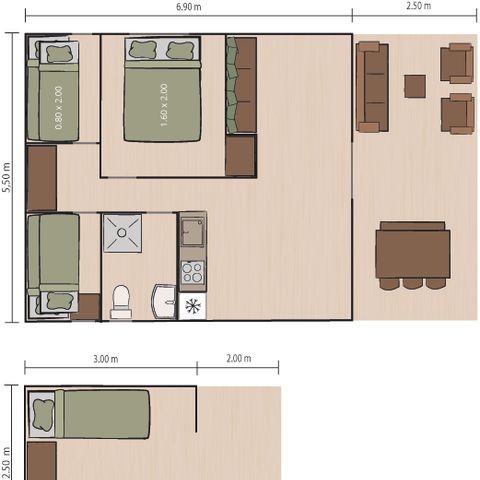Canvas and wooden tent 5 persons - Safari tent Bella Vista + sanitary + airco (8P)