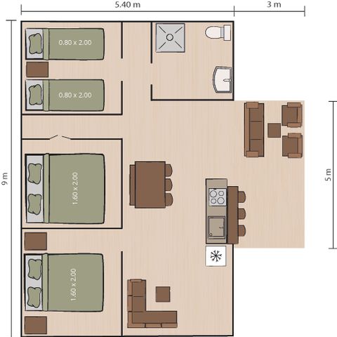 Canvas and wooden tent 5 persons - Valkanela - Safari tent Bella Lodge + sanitary facilities + air conditioning (6P)