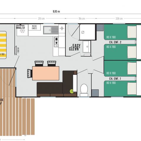 MOBILE HOME 6 people - Maïao 36 m² - 4 rooms - 3 bedrooms - Air conditioning and TV