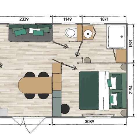 MOBILE HOME 5 people - 2-bedroom air-conditioned BAMBOO mobile home (33m²)