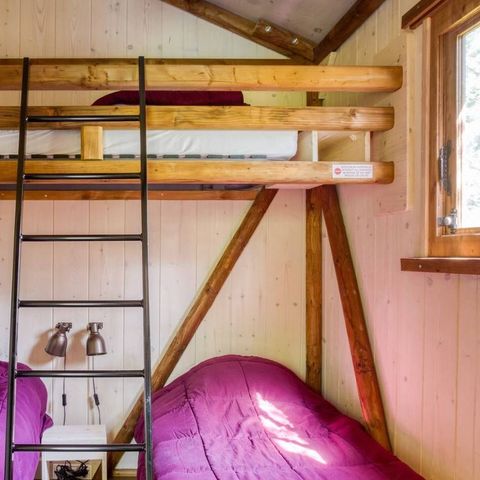 CANVAS AND WOOD TENT 5 people - Cabane Lodge Bois sur pilotis Confort 27m² 2 bedrooms - covered wooden terrace, shaded area 5 pers