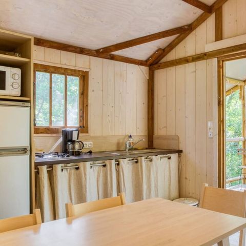 CANVAS AND WOOD TENT 5 people - Cabane Lodge Bois sur pilotis Confort 27m² 2 bedrooms - covered wooden terrace, shaded area 5 pers