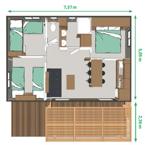 CHALET 6 people - Comfort 35m² 3 bedrooms semi-covered terrace + air conditioning