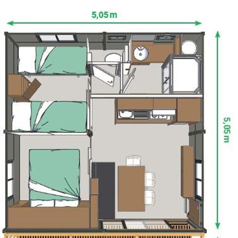 Mobile home 5 persons - Cottage Morea Confort 25m² 2 bedrooms + covered terrace 1/5 pers