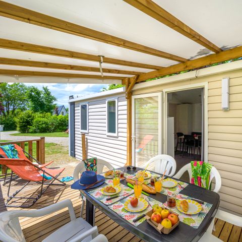 Mobile home 6 persons - Comfort mobile home 29m² 3 bedrooms + covered terrace + air conditioning + TV 6 pers