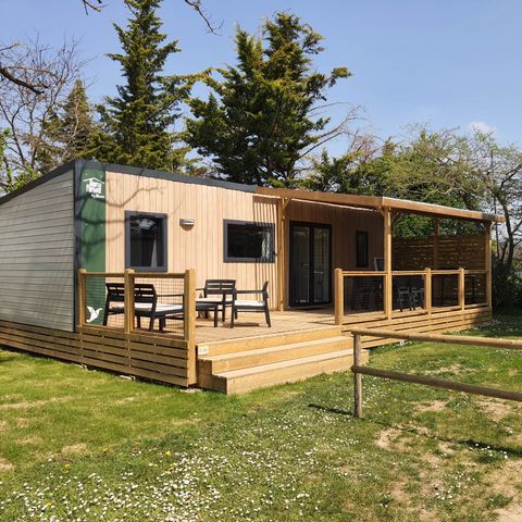 Mobile home 6 persons - COTTAGE Premium 35m² 3 bedrooms + TV + Dishwasher + air conditioning + XL semi-covered terrace 1/6 pers