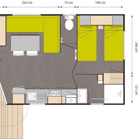 Mobile home 4 persons - Le Châtaignier Dimanche 29m² (2 bedrooms) + integrated terrace + TV, free WIFI* 4 pers.