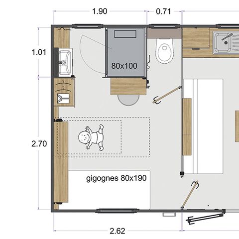 MOBILE HOME 4 people - "Olivier" (2023) Sunday, 2 bedrooms 2 bathrooms, large living room (tv), terrace