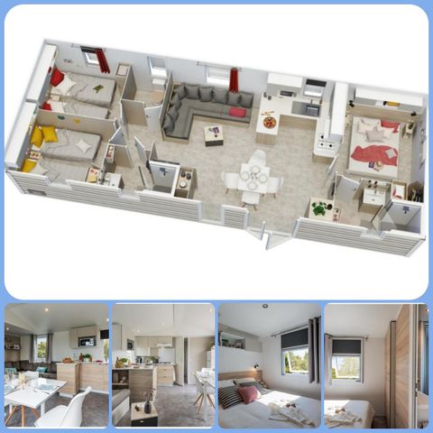MOBILE HOME 8 people - Premium 30-40m² - 3 bedrooms + TV + Covered terrace & disposable sheets provided