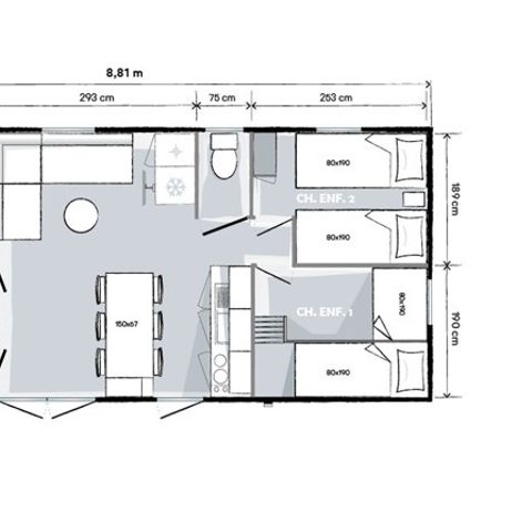 MOBILE HOME 8 people - Mobile home 32m² (3 bedrooms) + large 18m² semi-covered terrace