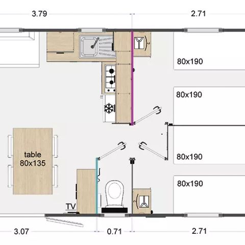 MOBILE HOME 6 people - Comfort 4 Rooms 6 People Air-conditioned + TV