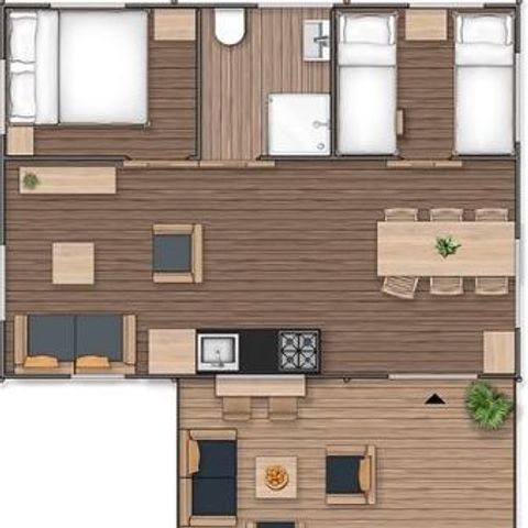 CANVAS AND WOOD TENT 5 people - SAFARI LODGE - 40m²- 2 bedrooms