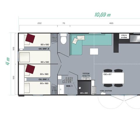 Mobile home 6 persons - Aqua (max 4 adults)