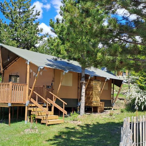 Canvas and wooden tent 6 persons - Tent Lodge Prestige Plus - 2 bedrooms - 1SDB - 35m²