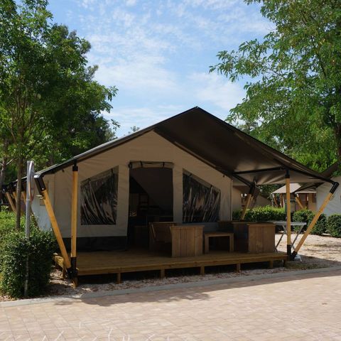 Canvas and wooden tent 5 persons - Safari tent Comfort + airco
