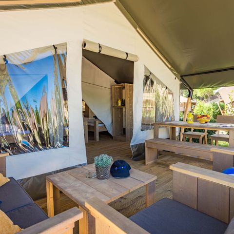 Canvas and wooden tent 4 persons - Safari tent Lodge + airco (5P)