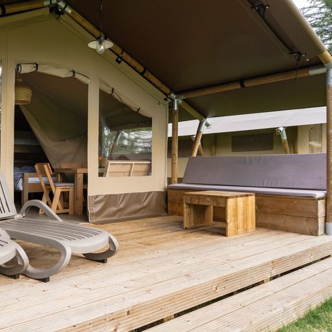 Canvas and wooden tent 5 persons - the Reeënsprong (3+2)