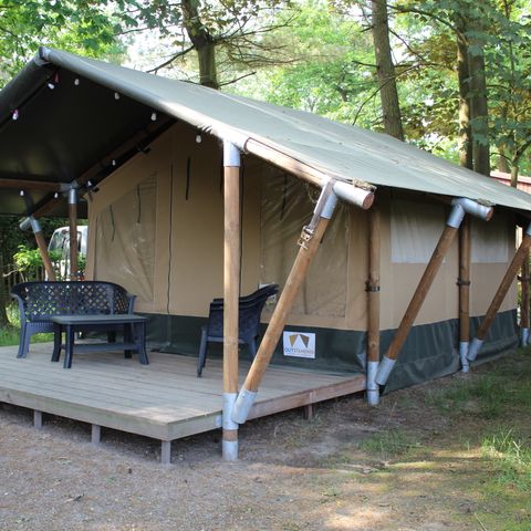 CANVAS AND WOOD TENT 4 people - with private sanitary unit