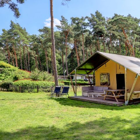 CANVAS AND WOOD TENT 6 people - incl. sanitary facilities + slide