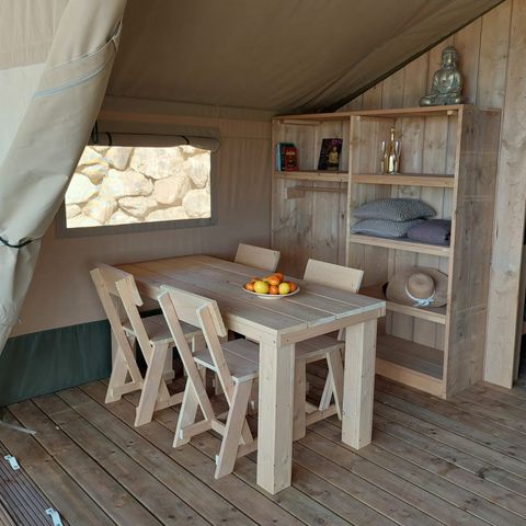 Canvas and wooden tent 3 persons - including sanitary facilities