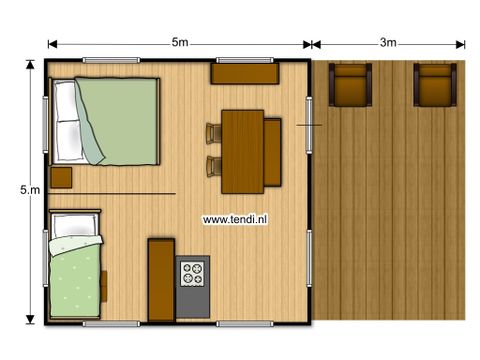 Canvas and wooden tent 6 persons